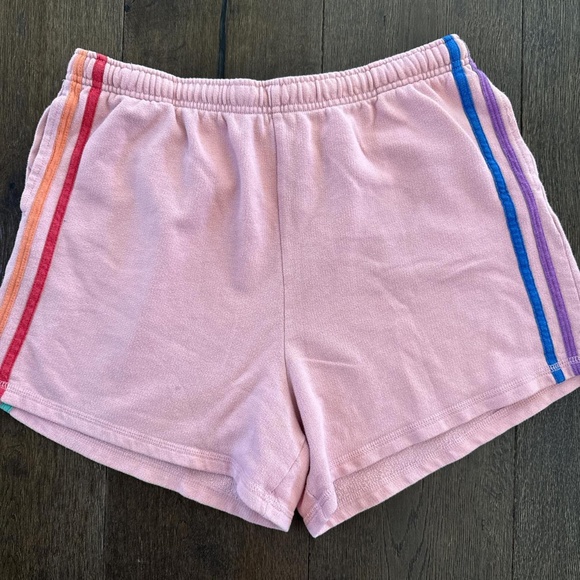 Pink Medium Sweat Shorts With Rainbow Stripes - Picture 1 of 3